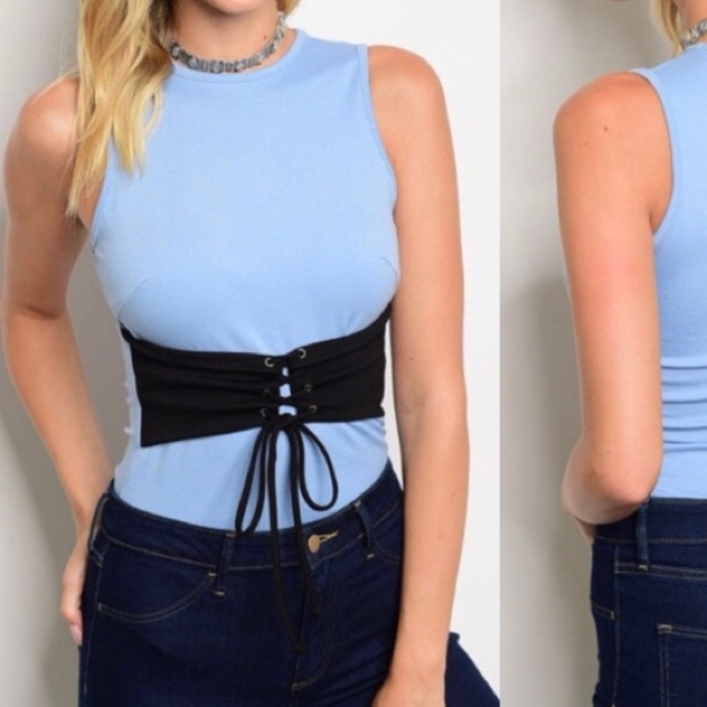 🆕🇺🇸 Light-Blue Corset Bodysuit